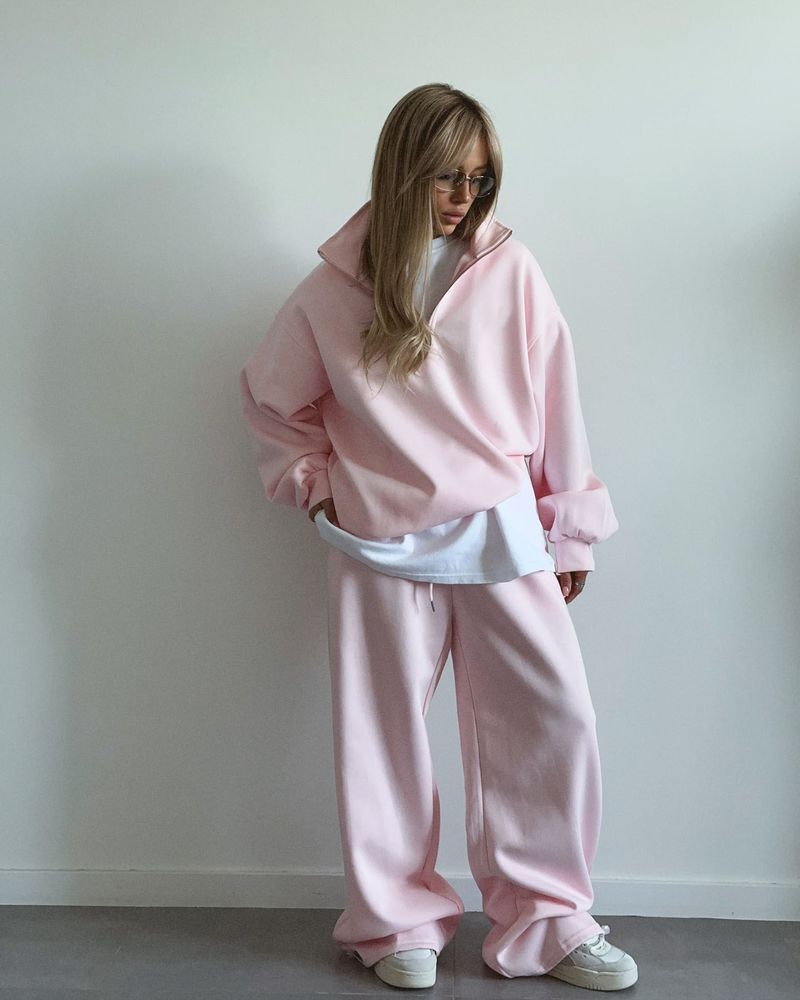 Oversized Hoodie & Drawstring Jogger Set - Streetwear Casual Two-Piece Outfit In Cotton Blend (White, Grey, Pink, Navy & More)​_voghion.com