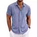 Herrenbekleidung Herren Leinenhemd Kurzarm Freizeithemd Button-Down-Hemd Herren Strand Sommer_voghion.com