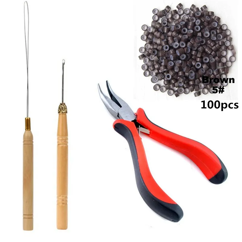 Werkzeugset für Haarverlängerungen, I-Tip-Haarverlängerungszange, Zughaken, Perlengerät, Werkzeugsets, 100 Stück, 5 mm Mikroglieder, Ringe, Perlen_voghion.com