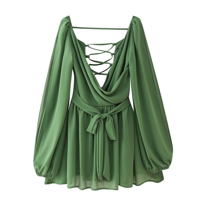 Robe sexy à épaules dénudées et manches lanternes ajourées pour femme, nouvelle collection été 2024_voghion.com