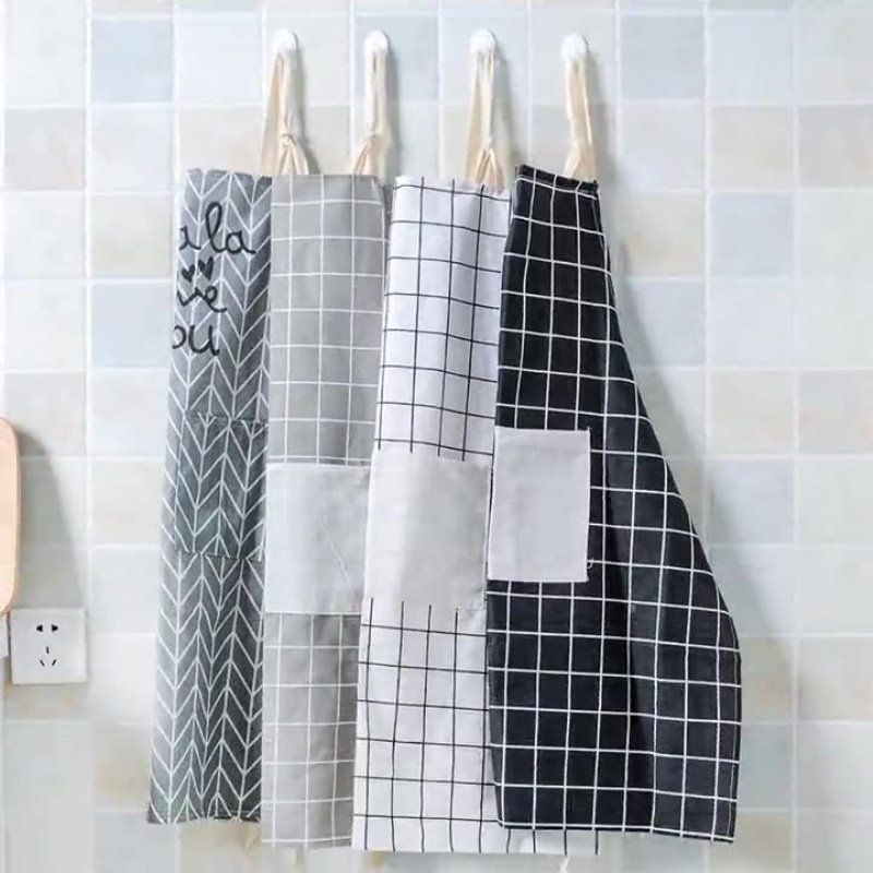 Creative simple kitchen cotton and linen apron oil-proof thickened waist cooking protective clothing Korean apron spot_voghion.com
