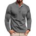 Maglietta Henley a maniche lunghe da uomo - Misto cotone traspirante, t-shirt casual con scollo rotondo e design a blocchi di colore per l'uso quotidiano_voghion.com