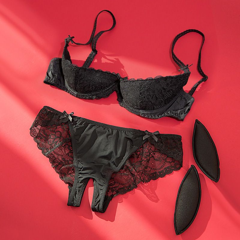 Lustig ~ Ausgeschnittene Dessous Weibliche Push-Up Sexy Kleine Strap Brust Pad Bh Offene Ausrüstung Leidenschaft Anzug_voghion.com