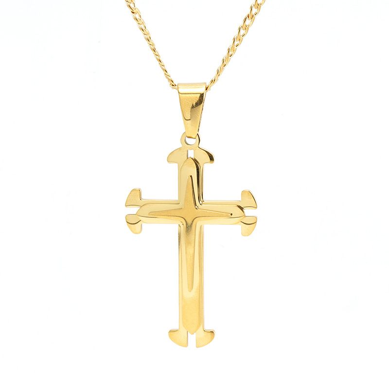 Collana con ciondolo a croce multistrato in acciaio inossidabile e titanio Hip-Hop, per uomo_voghion.com