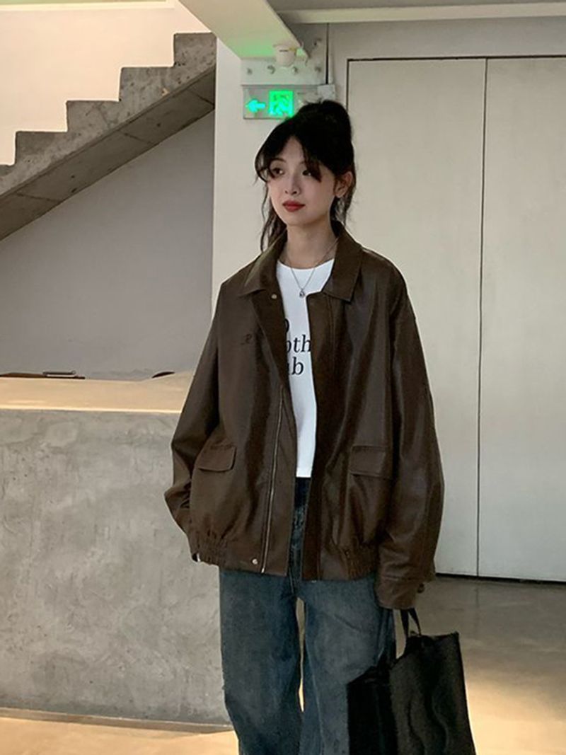 Jmprs Vintage Women Pu Jacket Women High Street Techwear Oversize Faux Leather Moto Biker Coats Bf Punk Casual Cropped_voghion.com