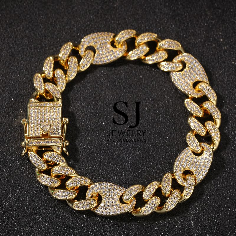 Men’s Iced Out Two-Tone Cuban Link Bracelet – CZ Inlaid Copper Chain,cuban Link Bracelet, Two-tone Iced Out Chain, Rapper Jewelry, Bling Wrist Chain,_voghion.com