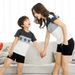 Mother & Kids factory distribution parent-child summer clothes 2024 new color matching printed T-shirt family of three_voghion.com
