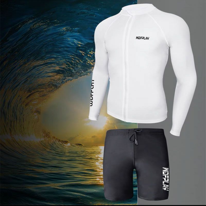 Costume da bagno a due pezzi stile coreano, nuovo, da uomo, con maniche lunghe, asciugatura rapida, protezione solare, pantaloni a forma di medusa, taglie forti, per il surf_voghion.com