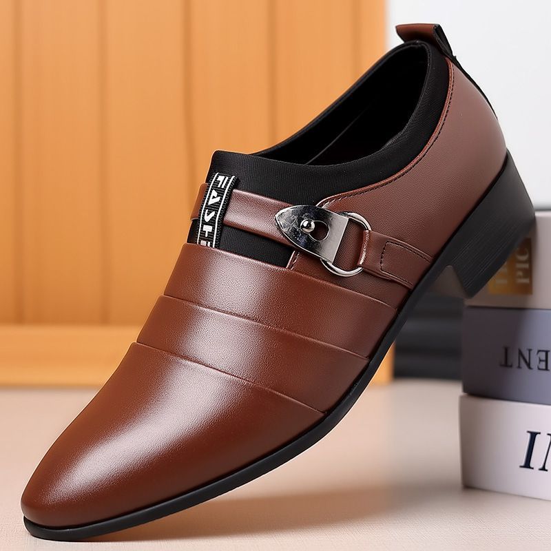 Zapatos formales para hombre, de cuero, estilo oxford, cómodos, de punta puntiaguda, informales, sin cordones_voghion.com