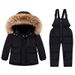 Kids' Winter Puffer Set – 2-Piece Hooded Jacket & Overalls (50% Duck Down, 90-120cm, Black, Unisex)_voghion.com