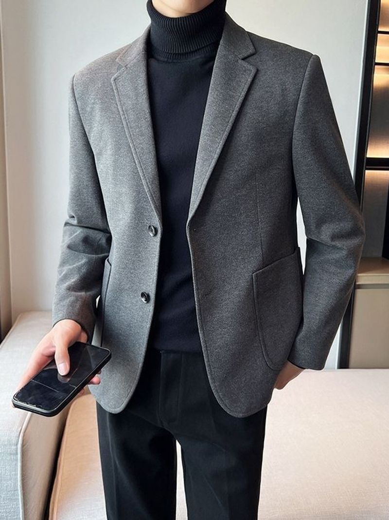 Chaqueta de traje de lana para negocios, estilo maduro ligero y de alta gama, abrigo de lana gruesa para hombre, traje informal coreano_voghion.com