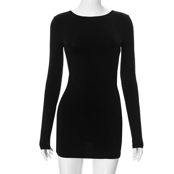 K24DS345 stile donna estate nuovo alla moda tinta unita girocollo schiena nuda vestibilità attillata abito attillato_voghion.com