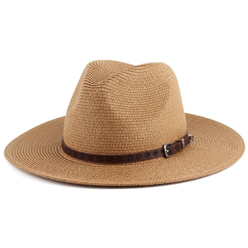 Foreign trade manufacturers wholesale embossed small belt decoration fashionable British Panama straw hat summer sun hat for men and women_voghion.com