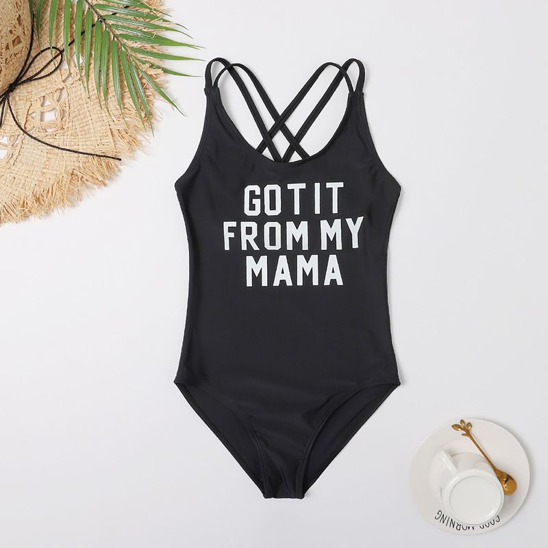 Aile Kıyafetleri Yaz kız aile mayo Siyah çocuk yular onesie plaj mayo_voghion.com