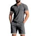 Summer Short Sleeve Shorts Two-Piece Set With Turn-Down Collar And Button Sports Casual Suit For Men_voghion.com