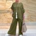 Damenbekleidung Neue Damenmode aus Baumwolle und Leinen, lässig, große Größe, asymmetrischer Anzug mit langen Ärmeln, Hose mit weitem Bein, zweiteiliger Anzug_voghion.com