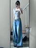 Plus Size Washed White Jeans For Women Summer High Waist Wide Leg Loose Draped Floor-Length Straight Pants_voghion.com