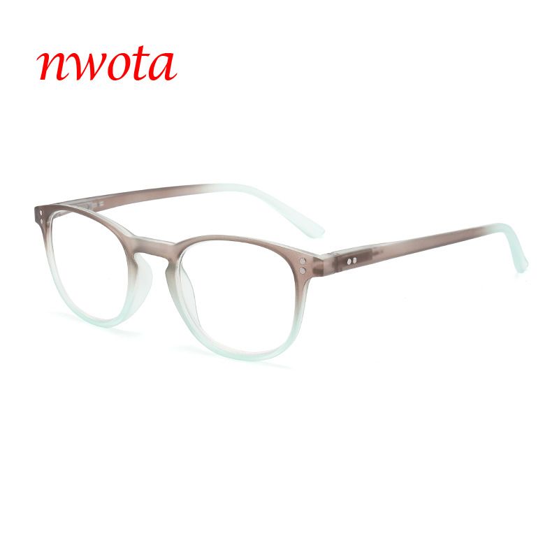 Reading Glasses Two Color Gradient Elastic Paint Frame Spring Legs Old Light Mirror Rivet Round Reading Glasses_voghion.com