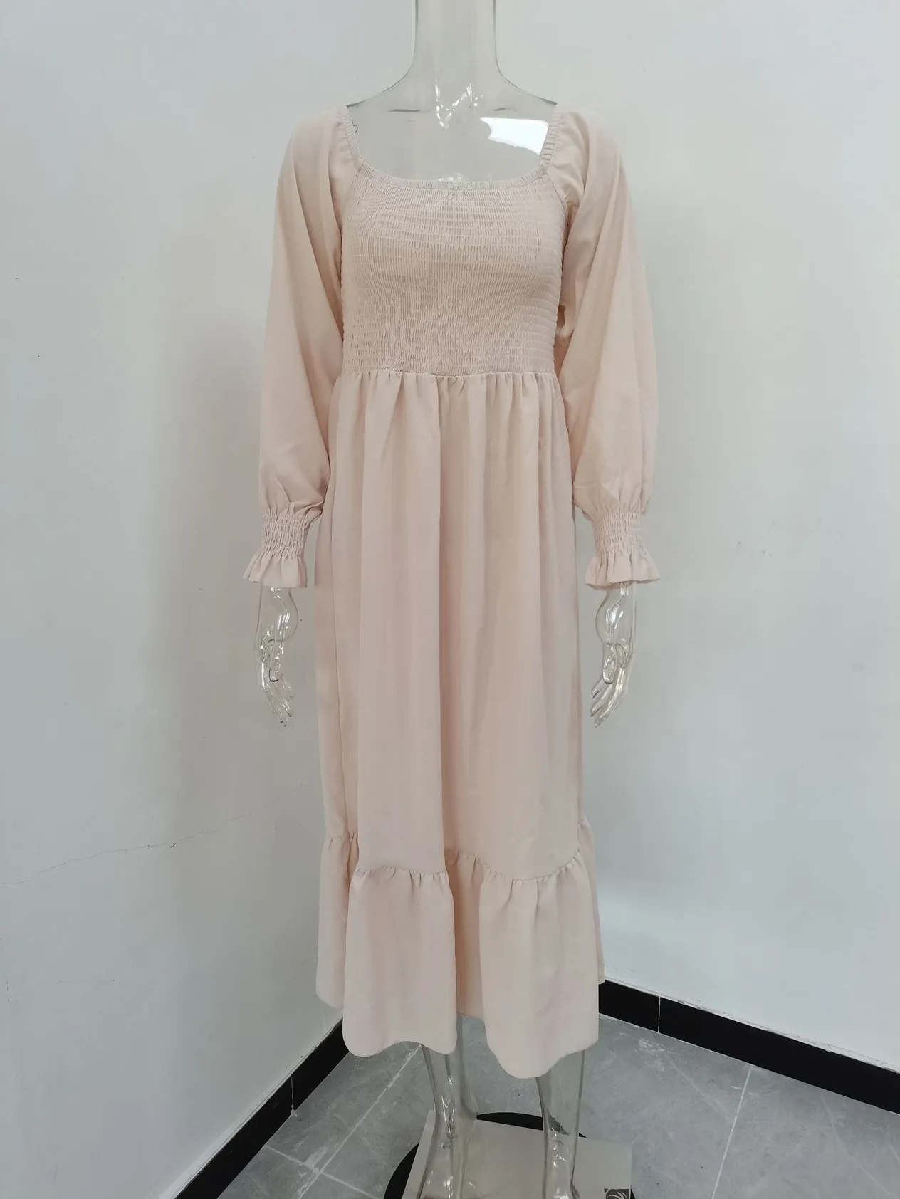 Vêtements pour femmes, pull à col carré, manches longues, à volants, taille haute, tempérament serré, robe de banlieue, automne et hiver_voghion.com