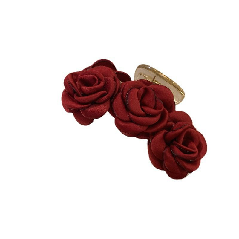 Camellia Spring and Summer Red Clip Back Spoon Plush Large Feel New Year's Hair Grip Headwear_voghion.com