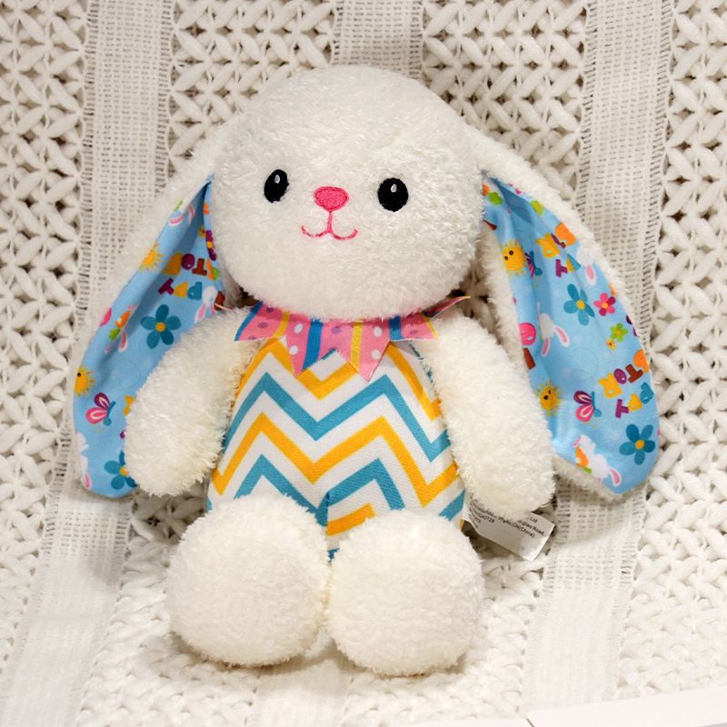 Süße weiche gestreifte Kaninchen Puppe Plüsch Spielzeug kleine weiße Kaninchen Puppe Kinder Ragdoll Ostergeschenk_voghion.com