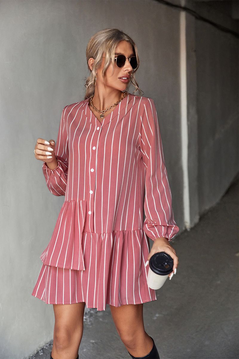 2023 herbst/Winter frauen Klassische Streifen Lose Unregelmäßige Kleid_voghion.com