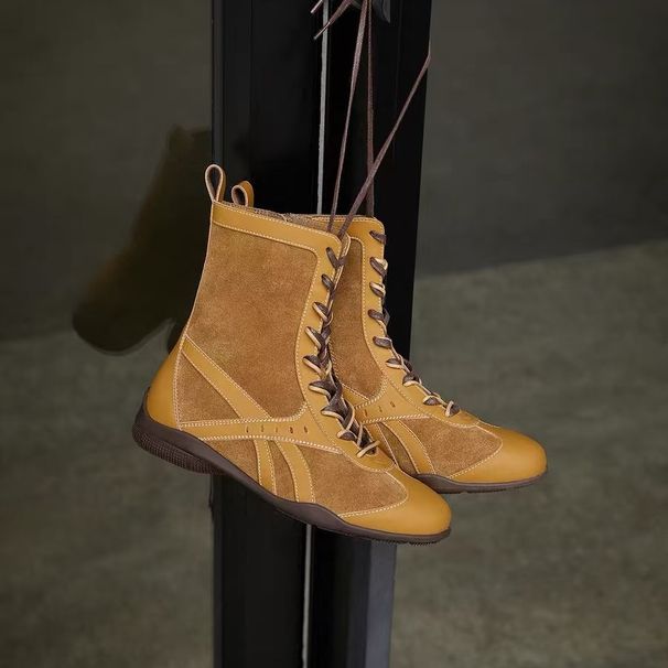 Women Boxing Boots Zhongjia Girl●3.5Cm Height-Increasing Boxing Boots For Women, Color-Block Thin Sole Short Boots, Trendy_voghion.com