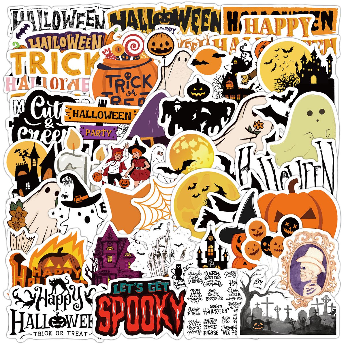 Stickers 50 Nordic Style Halloween Graffiti Stickers Water Cup Computer Decoration Stickers Children DIY Stickers_voghion.com