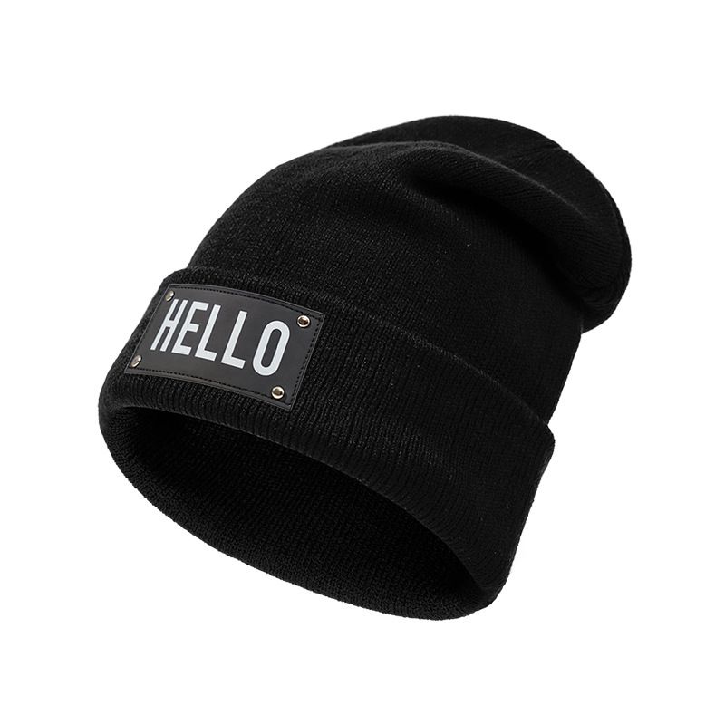 New Autumn and Winter Versatile Casual Warm Ear Protector Men's and Women's Knitted Hat Letter HELLO Standard Cold Hat_voghion.com
