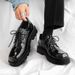 ShoeVault Square Toe Leather High-End Thick-Soled Korean Style, Niche Design, Black Loafers For Men, Summer Trendy_voghion.com