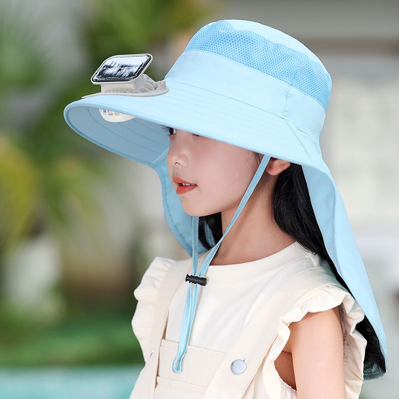 Kids Solar-Powered Cooling Hat With USB Rechargeable Fan & Neck Cover - UPF50+ Sun Protection For Outdoor Play_voghion.com