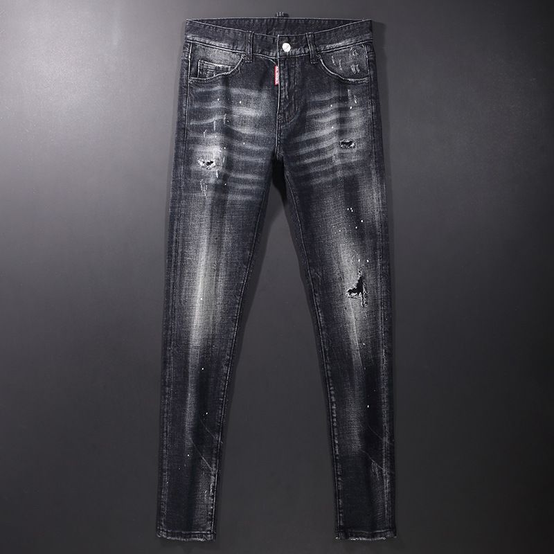 Jeans da uomo di tendenza della stazione europea, nuovi stili, aderenti, leggermente elasticizzati, semplici e generosi, alla moda, con piedini sottili._voghion.com