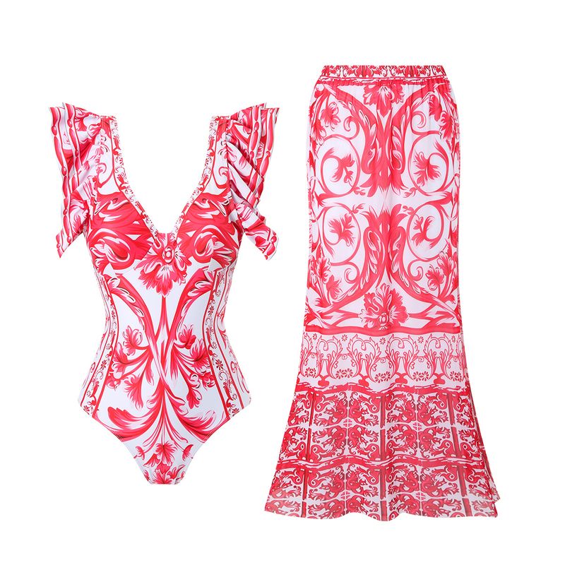 Damenbekleidung Konservativer Bauchbedeckender Strand-Badeanzuganzug Retro Einteiliger Bikini_voghion.com
