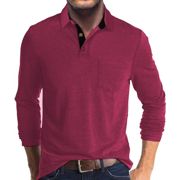 Men's Long Sleeve Polo Shirt - Classic Slim Fit Casual T-Shirt For Autumn & Winter, Breathable & Moisture-Wicking, Solid Color Workout Top_voghion.com