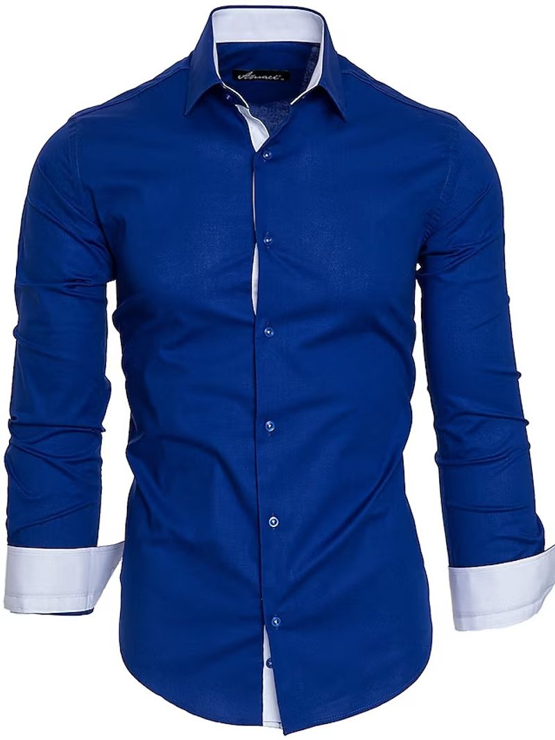 Camicia da uomo alla moda per la primavera e l'autunno, casual, a maniche lunghe, con collo a polo, contrasto di colore_voghion.com
