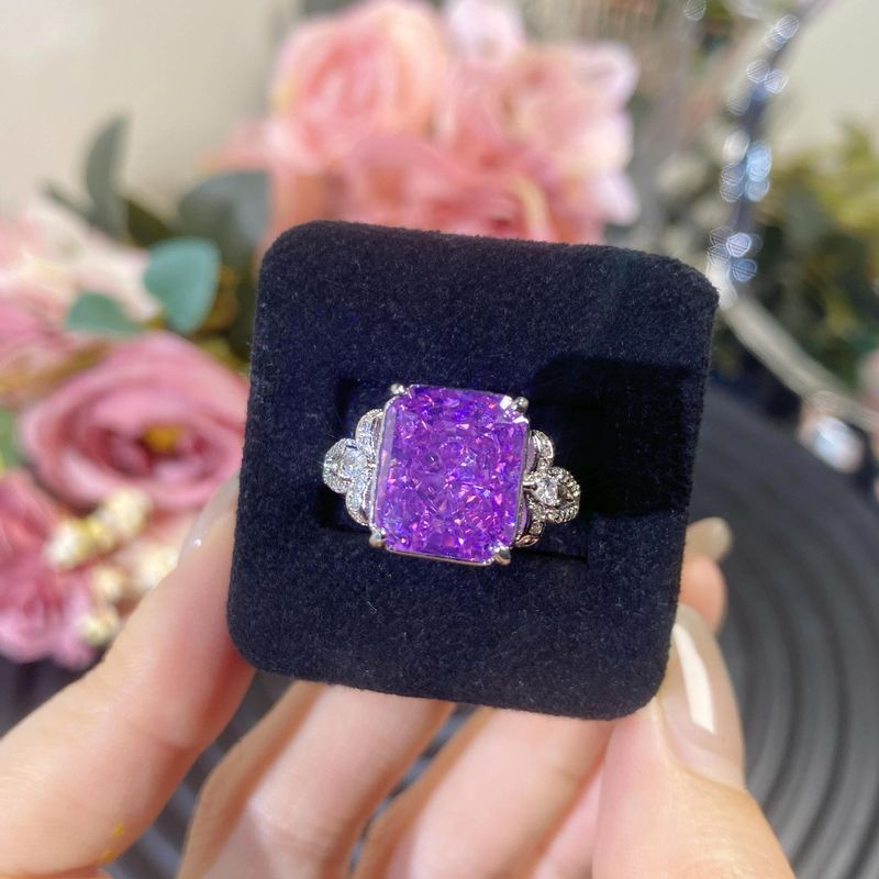 Super Shiny Ice Flower Cut High-End Luxury High Carbon Diamond Ring For Women, Adjustable Open Design_voghion.com