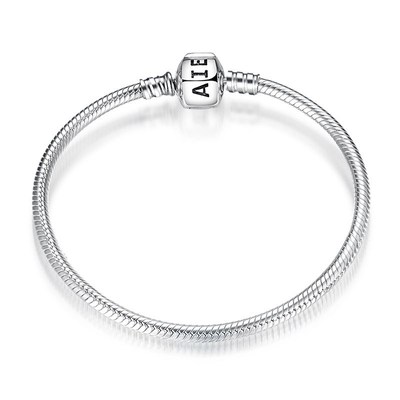Pulsera de mujer de plata de ley de 3mm, accesorios adecuados para colgantes de cuentas, varias hebillas de diamantes, cadena básica de hueso de serpiente artesanal_voghion.com