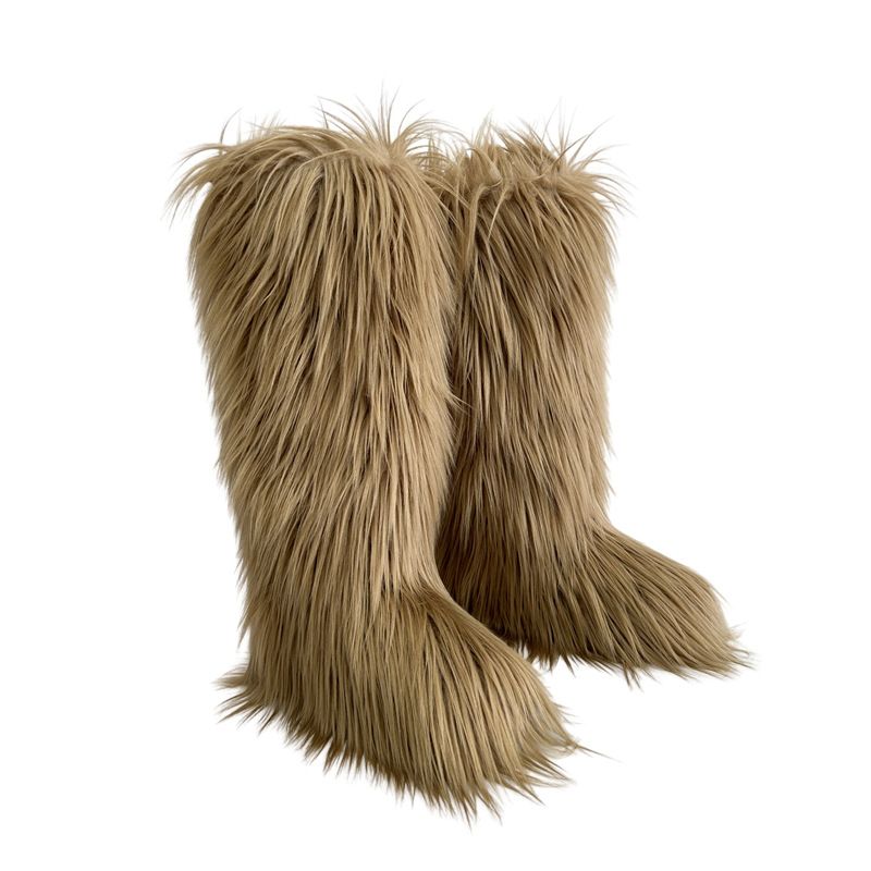 New high boots and knee high snow boots for women warm plush water like wool   beach wool trend fur boots_voghion.com