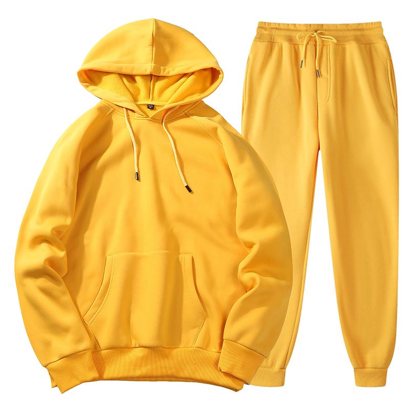 Women's Clothing Autumn and winter men's hooded solid color light plate pullover sweatshirt set casual sports hoodie sweatshirt trousers two piece set_voghion.com