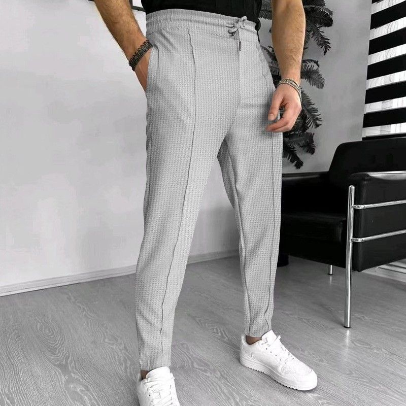 Men's Waffle-Knit Jogger Pants - Casual Drawstring Trousers With Breathable Texture, Relaxed Fit_voghion.com