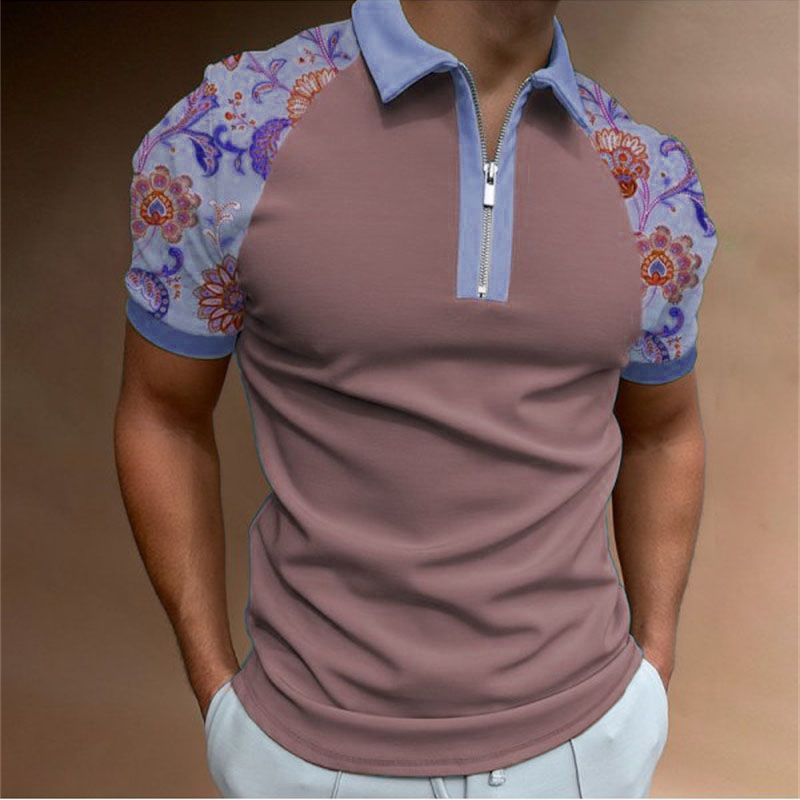 2023 Herren lässiges 3D-Digitaldruck-Reißverschluss-Poloshirt Modeserie T-Shirt Revers Kurzarm-Top_voghion.com