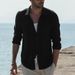 cardigan con colletto rialzato retrò da uomo nuova camicia casual in cotone e lino tinta unita camicia maschile camicia maschile_voghion.com