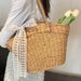Šiaudinis krepšys, austas krepšys, šiaudinis krepšys moterims, nešiojantis daržovių krepšį, didelės talpos pajūrio atostogų paplūdimio krepšys_voghion.com
