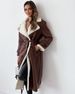 Women's Clothing autumn and winter new double stand collar lapel coat Maillard wear composite leather plush_voghion.com