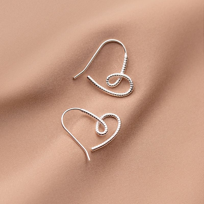 Geometric Simple Line Braided Circle Telephone Cord Heart Ear Hook Women's Style Earrings Silver Jewelry Korean And Japanese E3_voghion.com