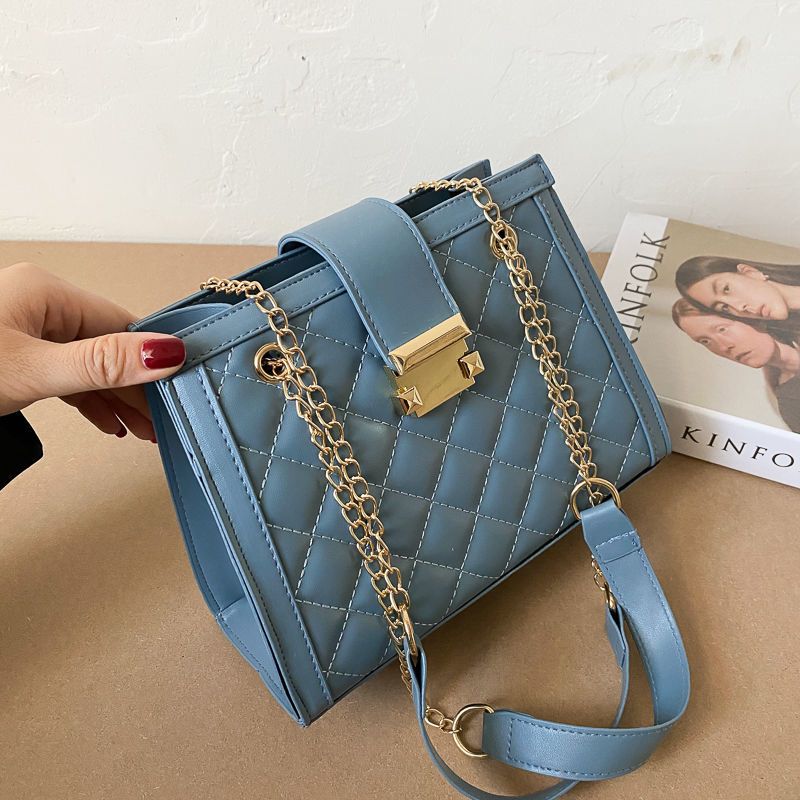 Stile occidentale autunnale per le donne 2024 Nuova edizione coreana Moda Versatile Ling Grid Chain Shoulder Crossbody Piccolo quadrato_voghion.com