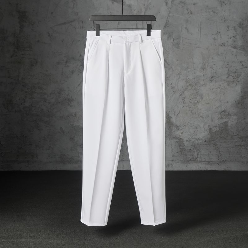 Pantaloni chino casual da uomo, vestibilità dritta e slim - In poliestere elasticizzato leggero, comodi ed eleganti per l'estate e l'uso quotidiano_voghion.com