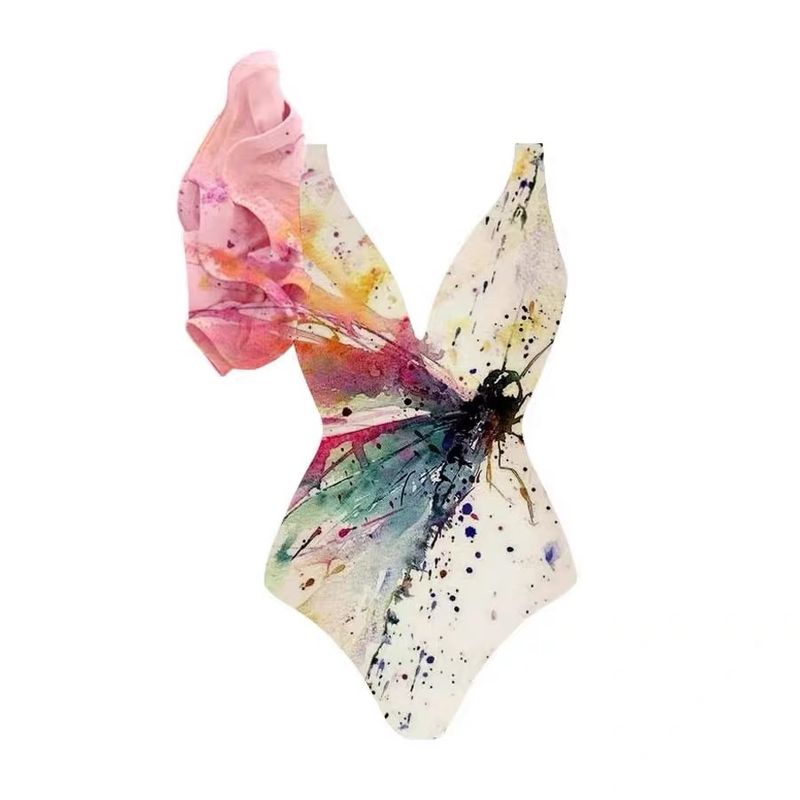  printed one-piece women's swimsuit suit  French retro belly-covering slim swimsuit_voghion.com