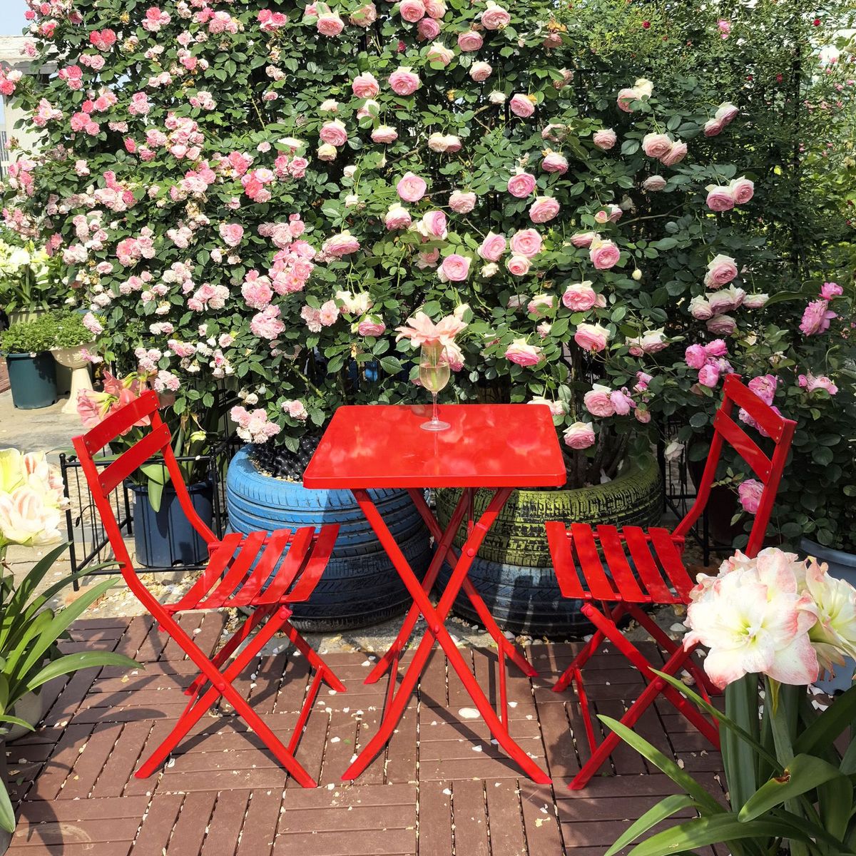 3 Piece Patio Bistro Set Of Foldable Square Table And Chairs_voghion.com