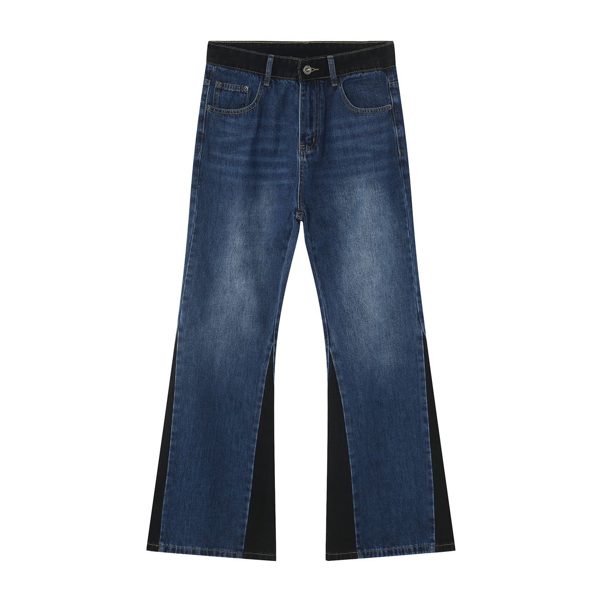 Herrenbekleidung Retro Farbkontrast Spleißen Schlaghose Jeansjacke Jacke Anzug Trendy_voghion.com